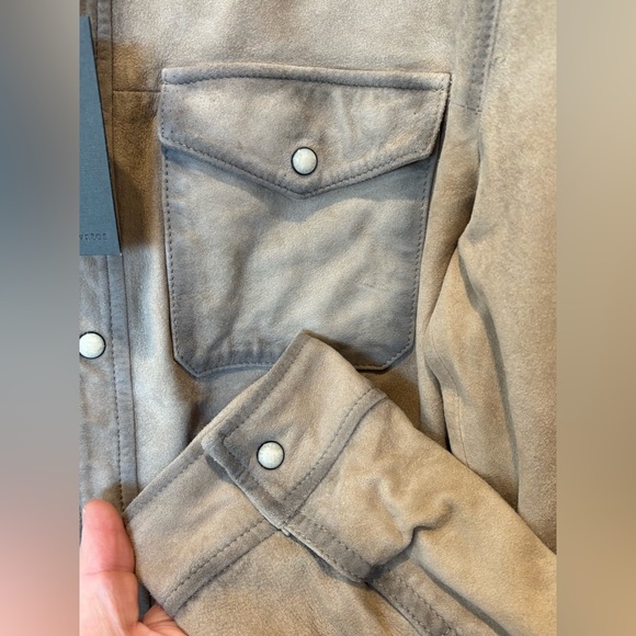 $698 NWT John Varvatos Suede Jacket 48 Tan Men's Lionell Leather Button Shirt - Picture 5 of 13